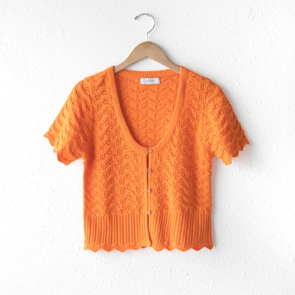 Greylin Scalloped Open-Neck Cardigan